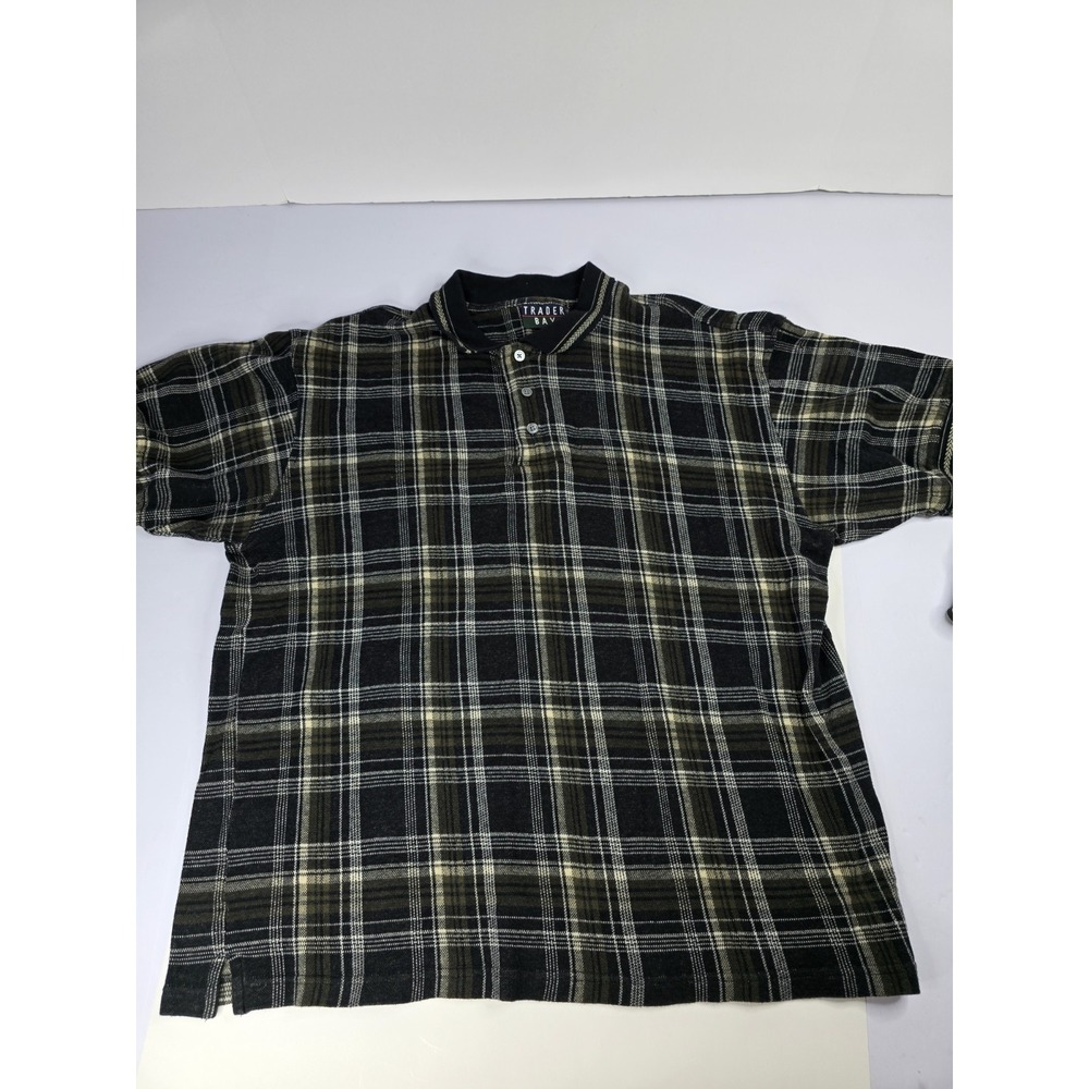 Vintage‎ Trader Bay Polo Shirt Mens L Large Striped Cotton Short Sleeve Golf Vtg